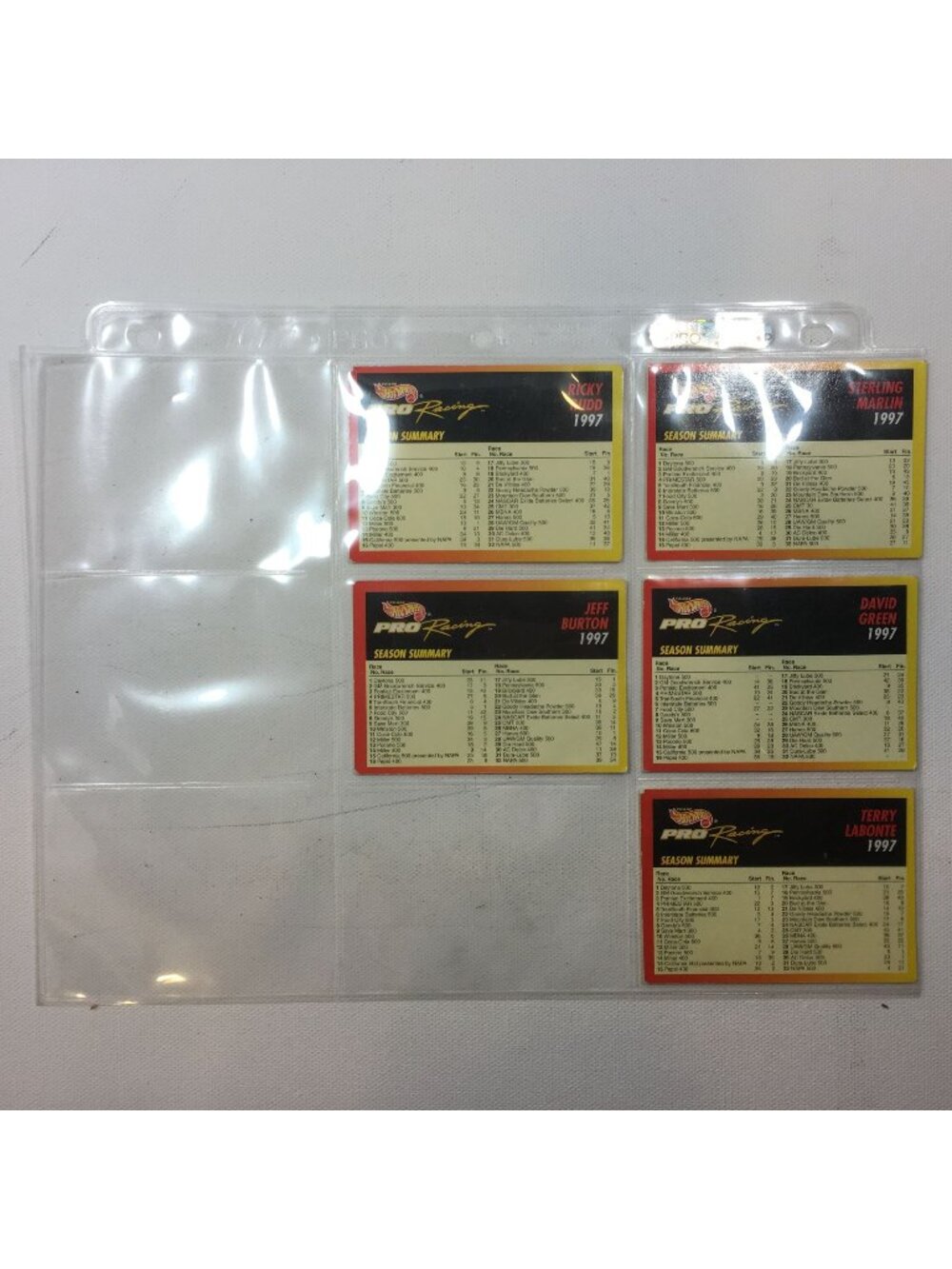 1997 Hot Wheels Pro Racing NASCAR Season Summary Cards Rudd Green Burton Labonte